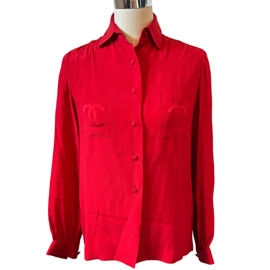 CHANEL Chanel Blouse 38 Cocomark Red Red 38 Shirt