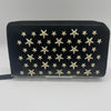 JIMMY CHOO Leather Studded Round Zip Leather Black Wallet