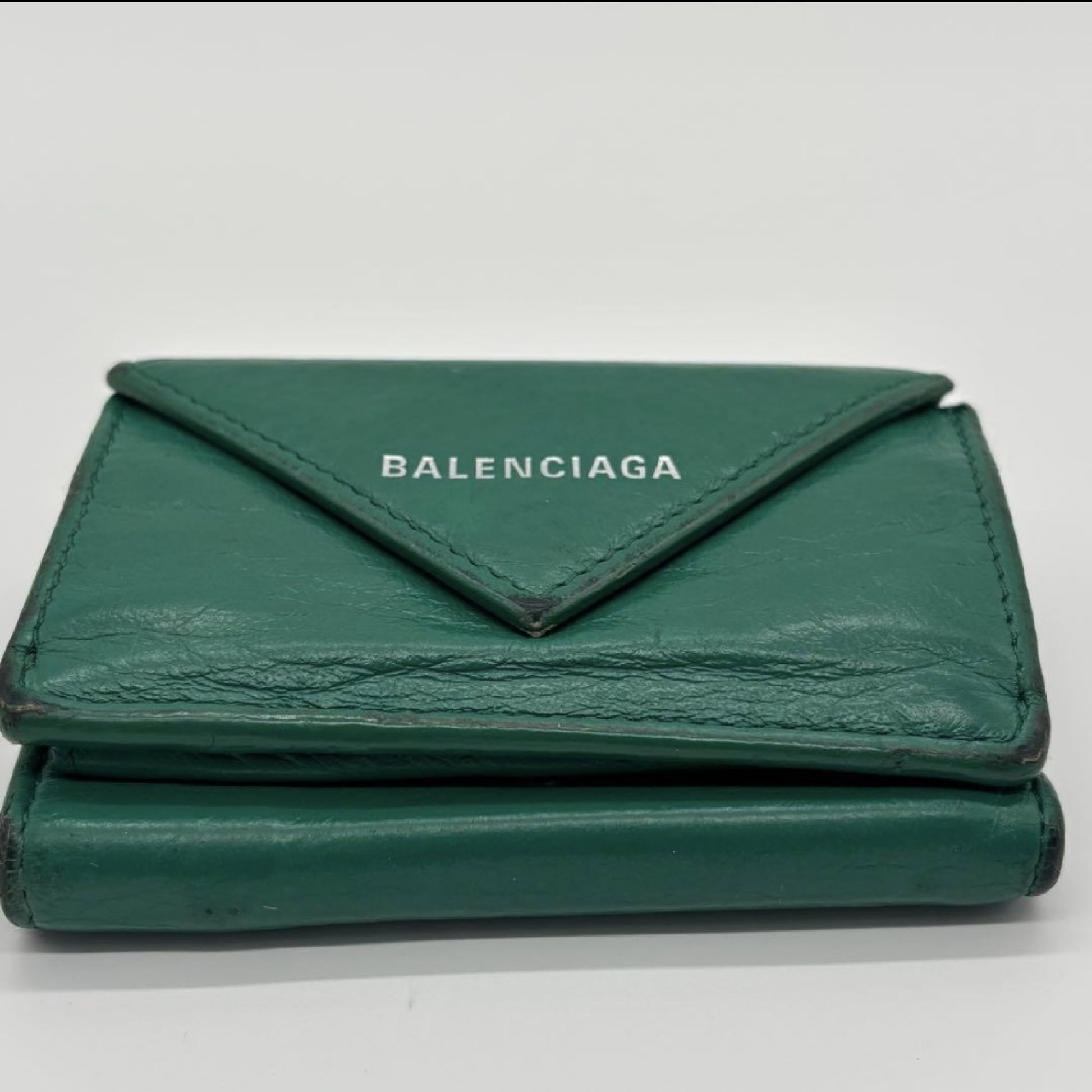 BALENCIAGA Tri-Fold Compact Wallet Green Paper Mini Wallet Wallet