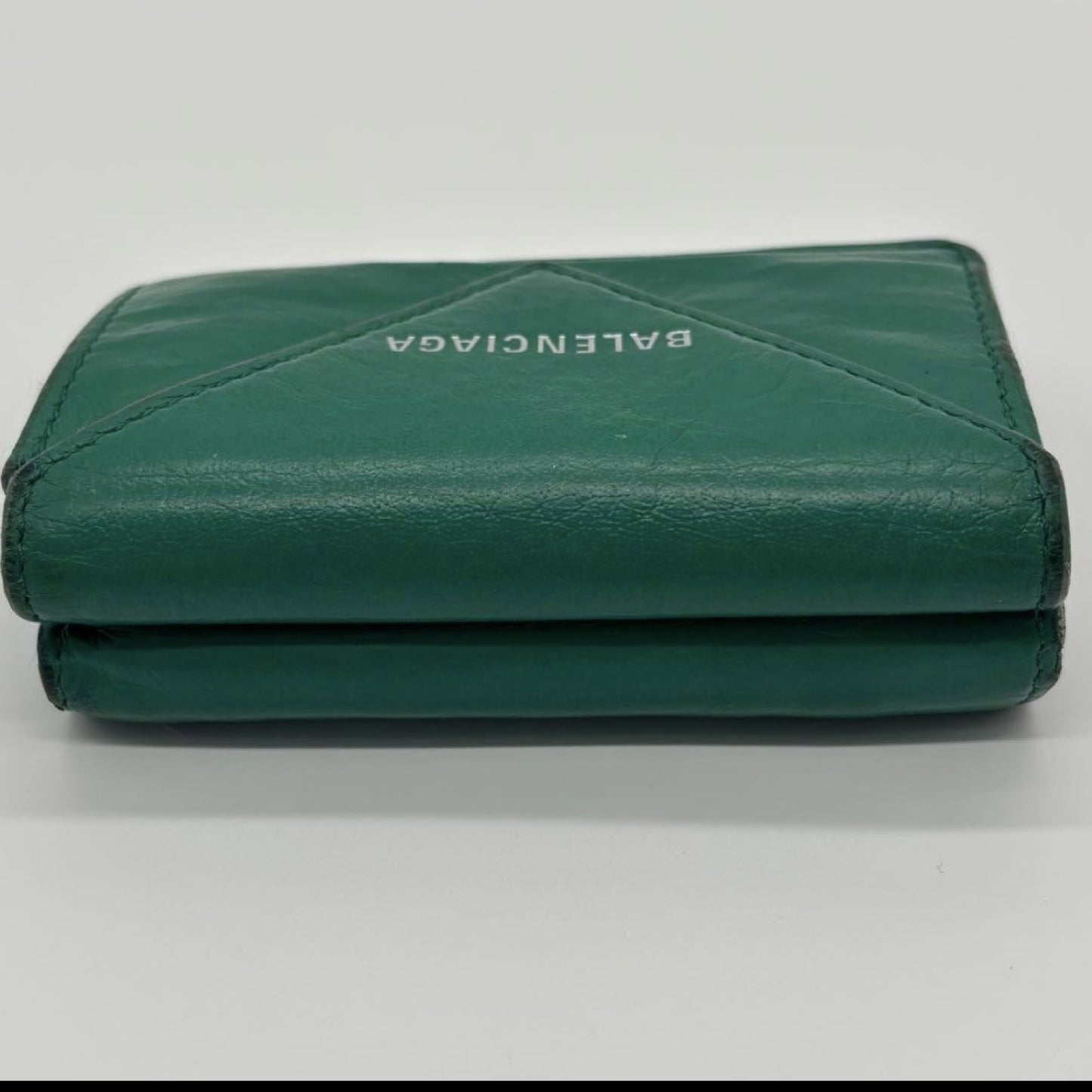 BALENCIAGA Tri-Fold Compact Wallet Green Paper Mini Wallet Wallet