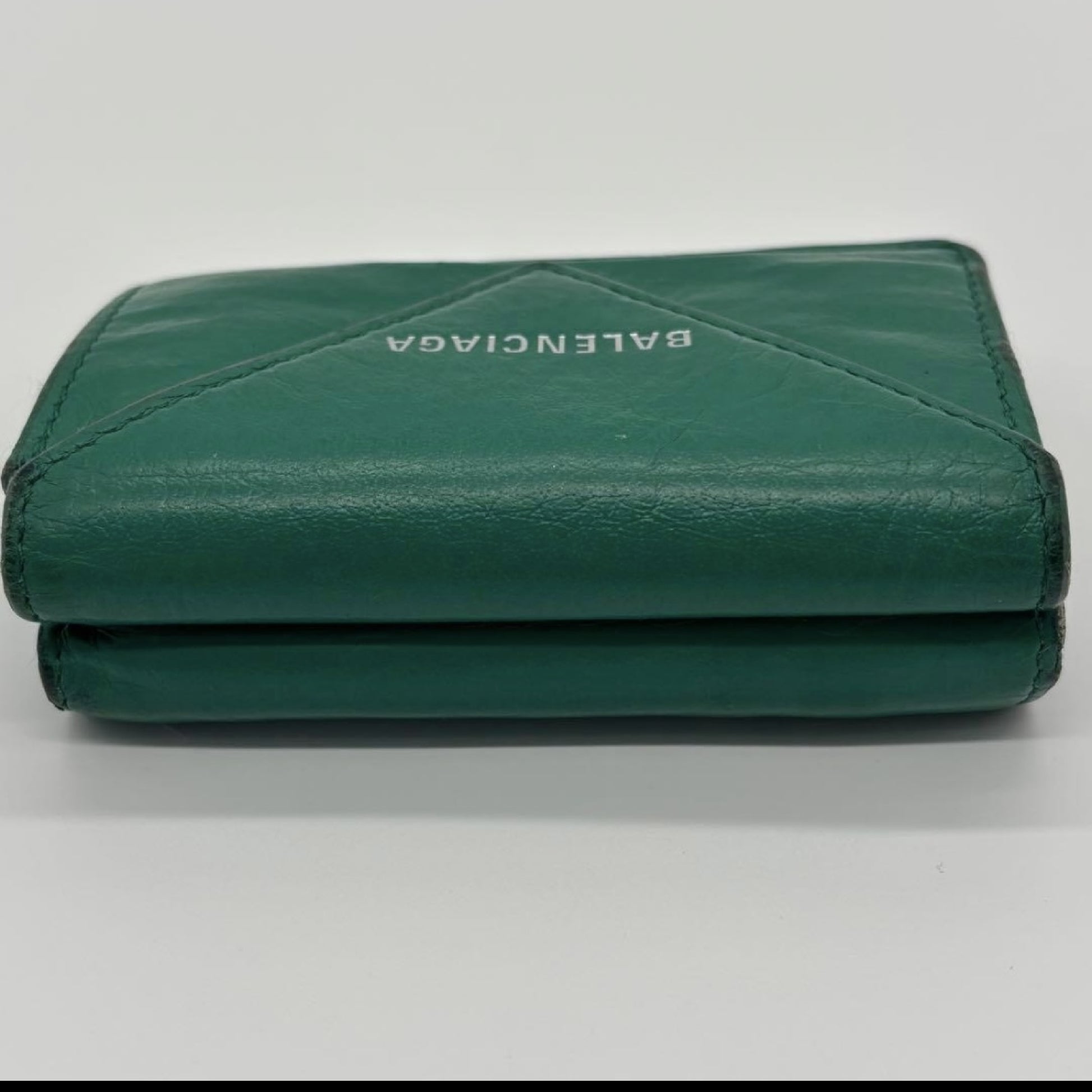 BALENCIAGA Tri-Fold Compact Wallet Green Paper Mini Wallet Wallet