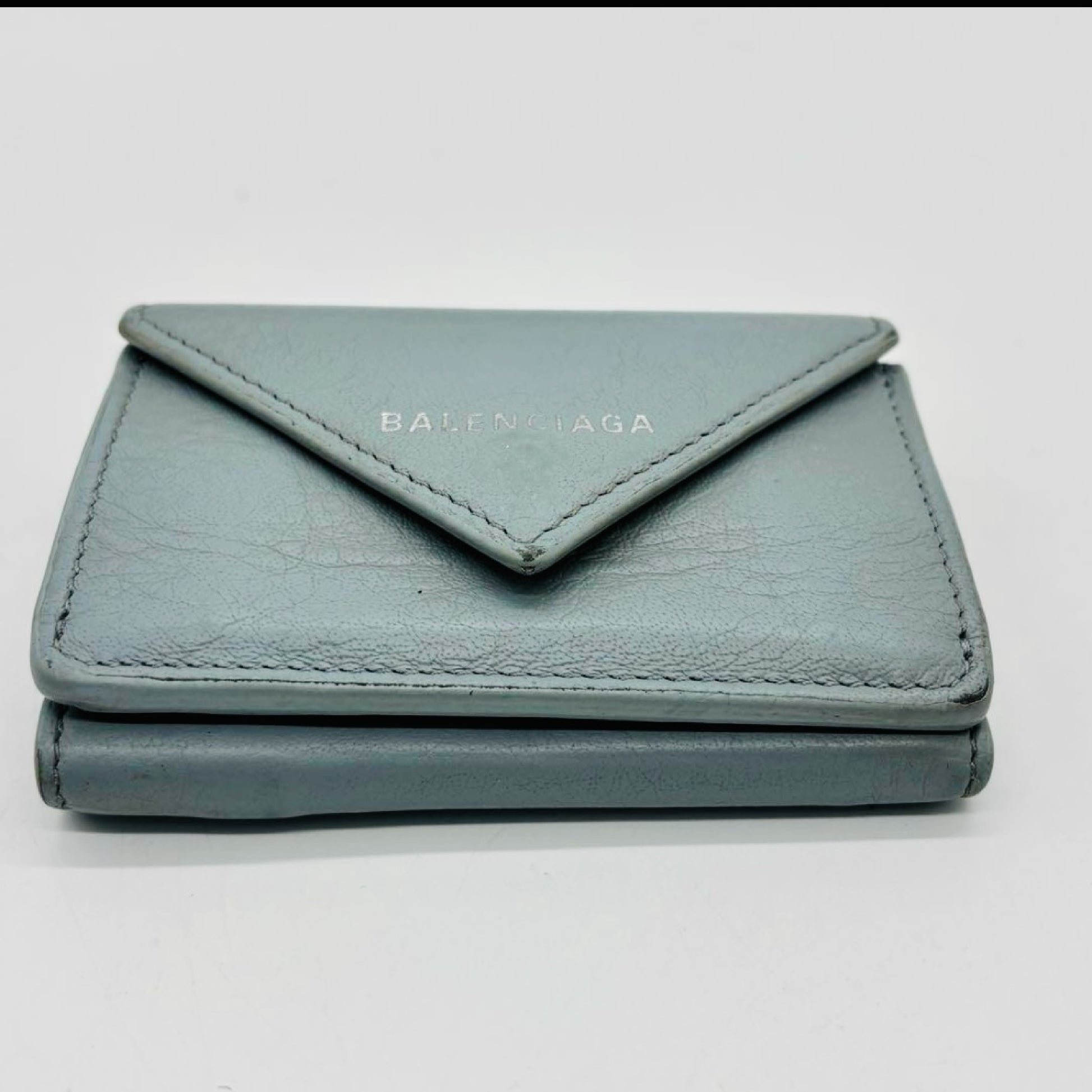 BALENCIAGA 3-Fold Compact Wallet Paper Mini Wallet Light Blue Wallet