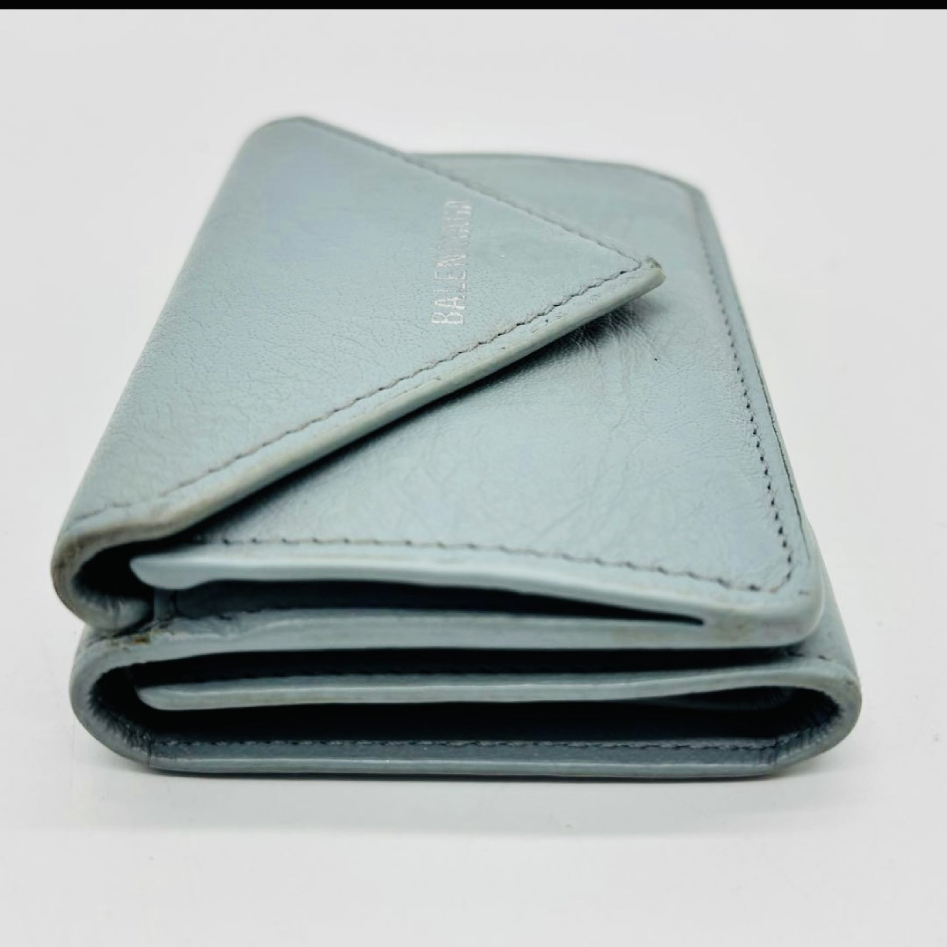 BALENCIAGA 3-Fold Compact Wallet Paper Mini Wallet Light Blue Wallet