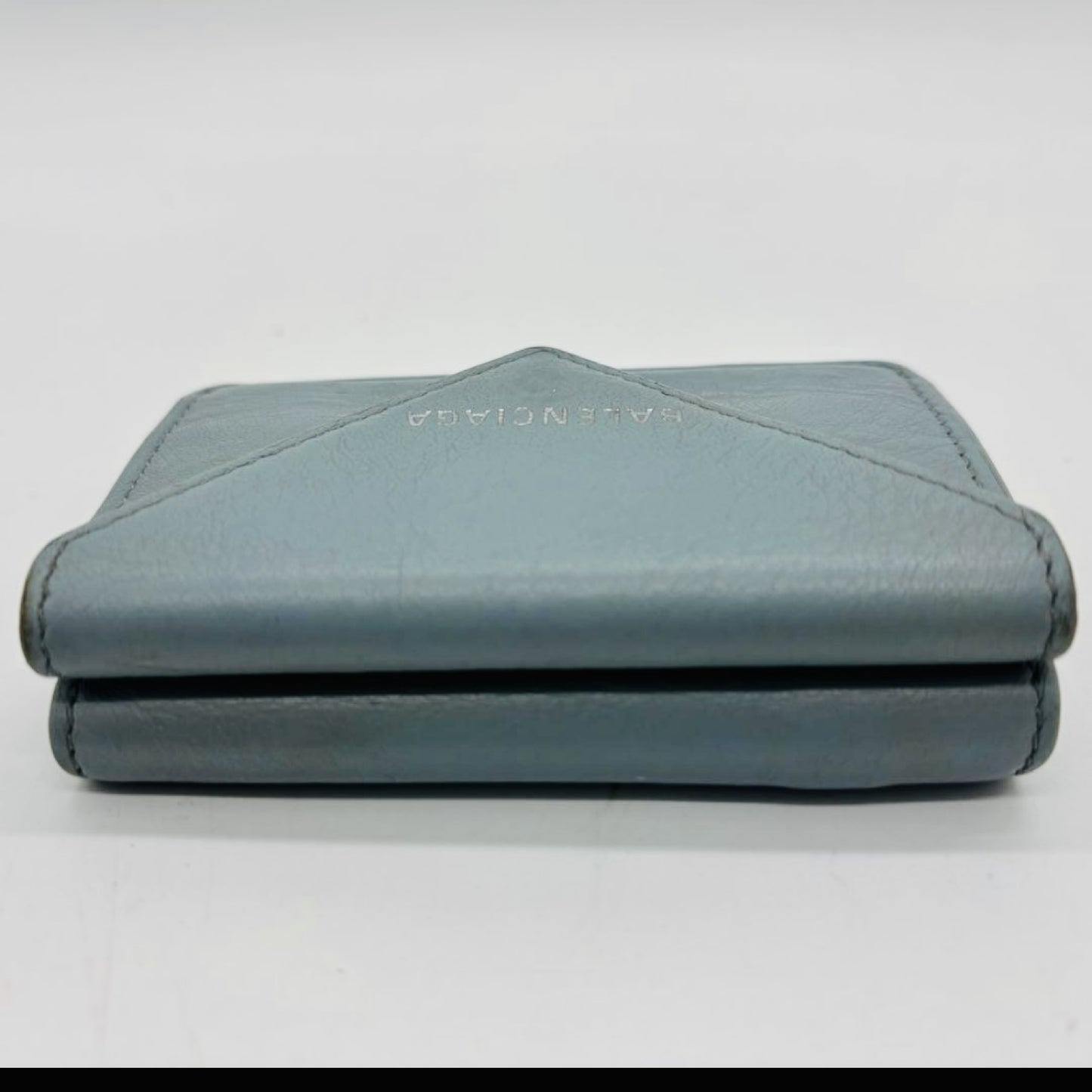 BALENCIAGA 3-Fold Compact Wallet Paper Mini Wallet Light Blue Wallet