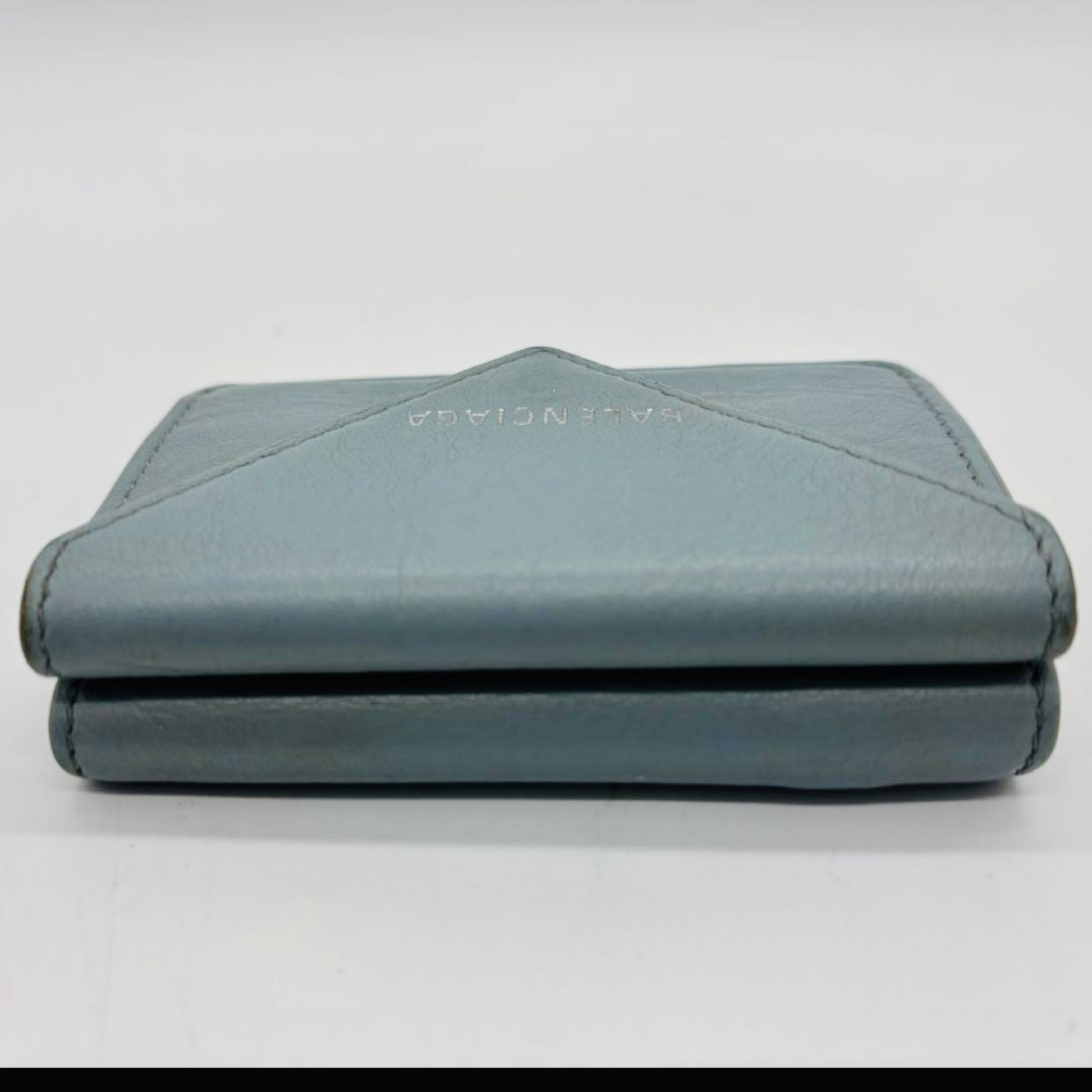 BALENCIAGA 3-Fold Compact Wallet Paper Mini Wallet Light Blue Wallet