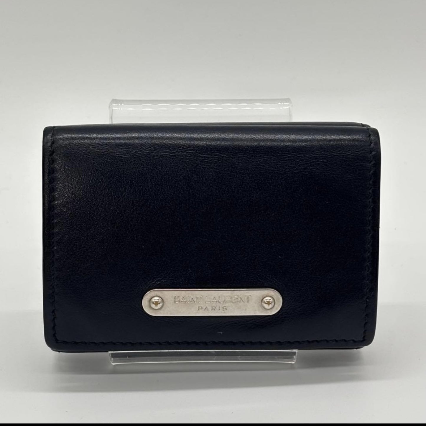 Yves Saint Laurent 3-Fold Compact Leather Wallet Navy Wallet