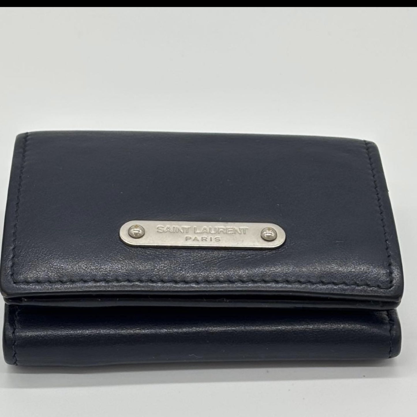 Yves Saint Laurent 3-Fold Compact Leather Wallet Navy Wallet