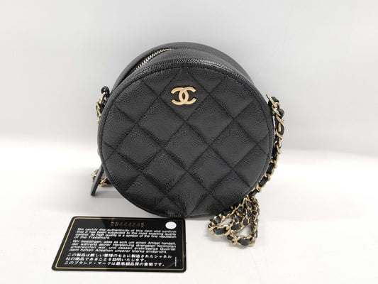CHANEL Matelasse Coco Mark Round Caviar Leather Chain Shoulder Bag