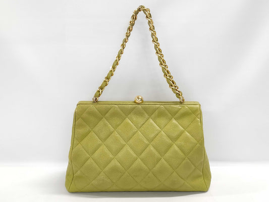 CHANEL Matelasse Coco Mark Clasp Caviar Leather Chain Hand Shoulder Bag