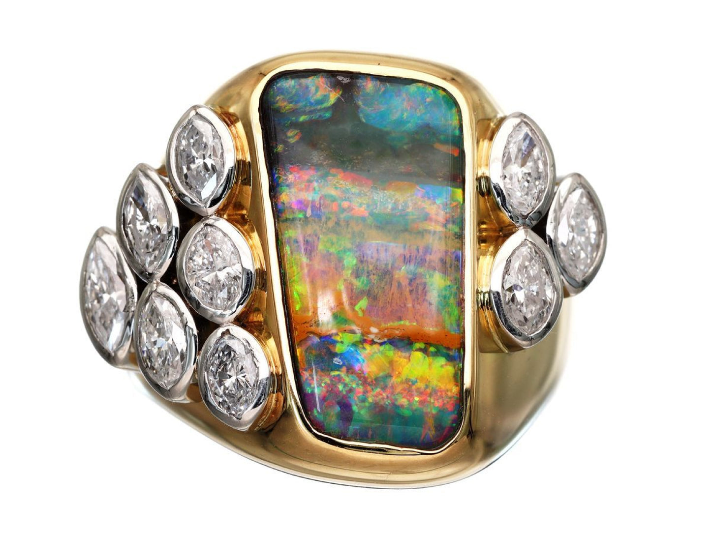 Boulder Opal 6.10ct D1.01ct K18 20.8g Ring