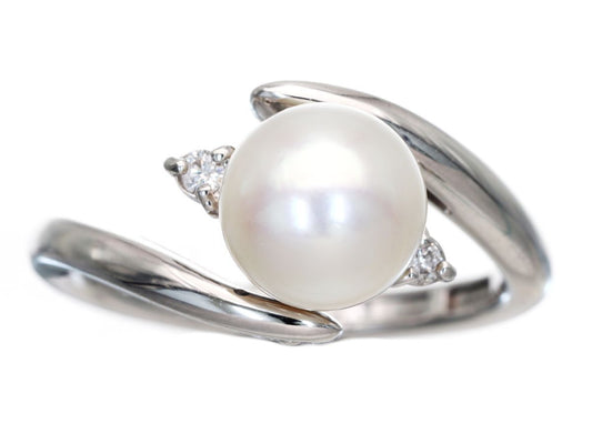 Akoya Pearl Diameter Approx. 7.7mm D0.04ct Pt900 6.2g Ring