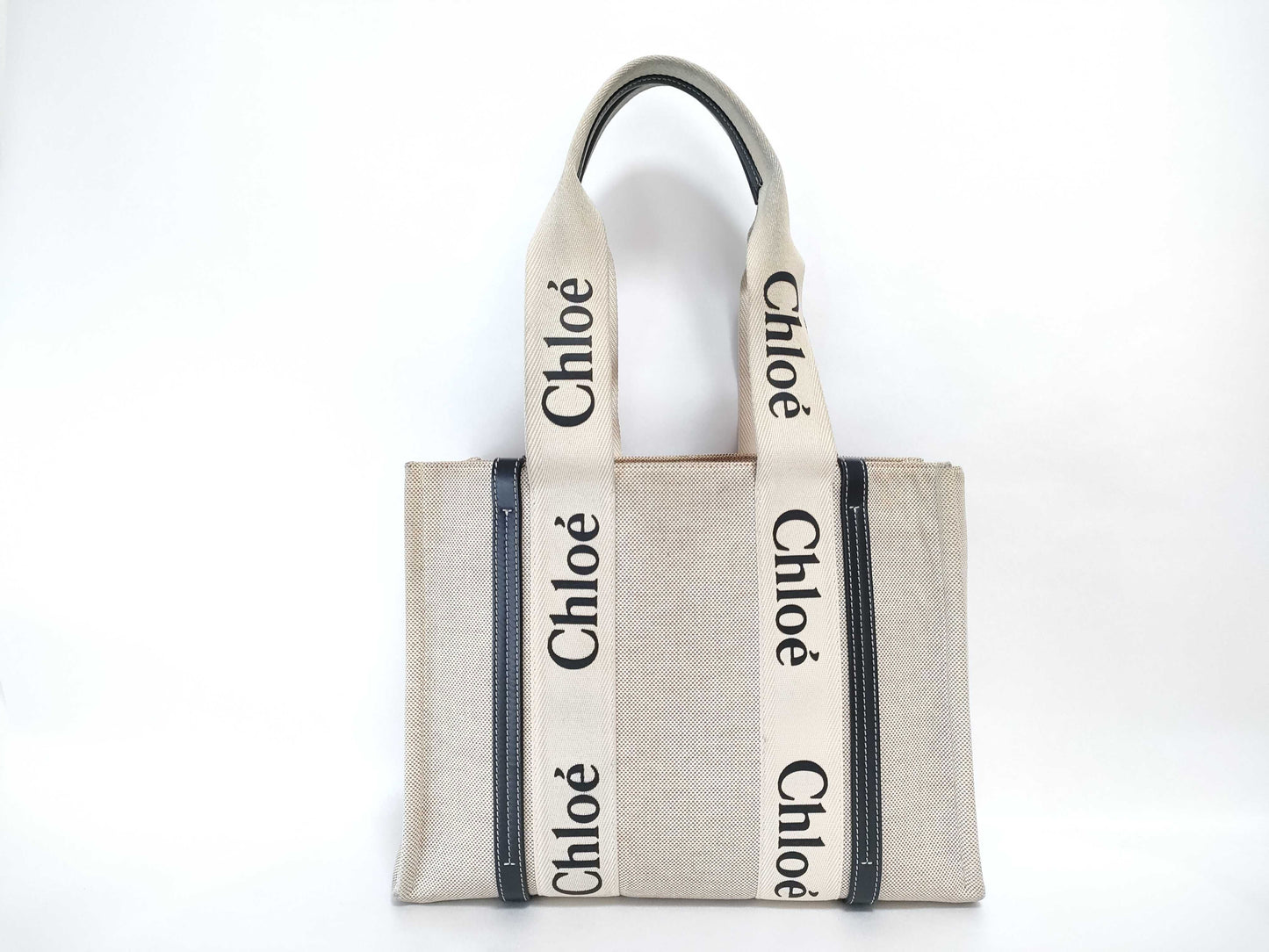chloe Chloe Woody Medium Canvas/Beige Tote Bag