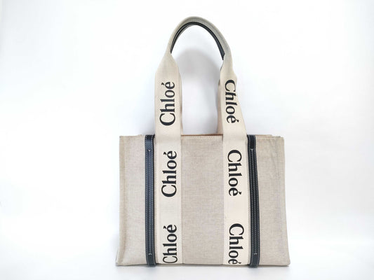 chloe Chloe Woody Medium Canvas/Beige Tote Bag