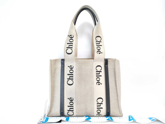 chloe Chloe Woody Medium Canvas/Beige Tote Bag