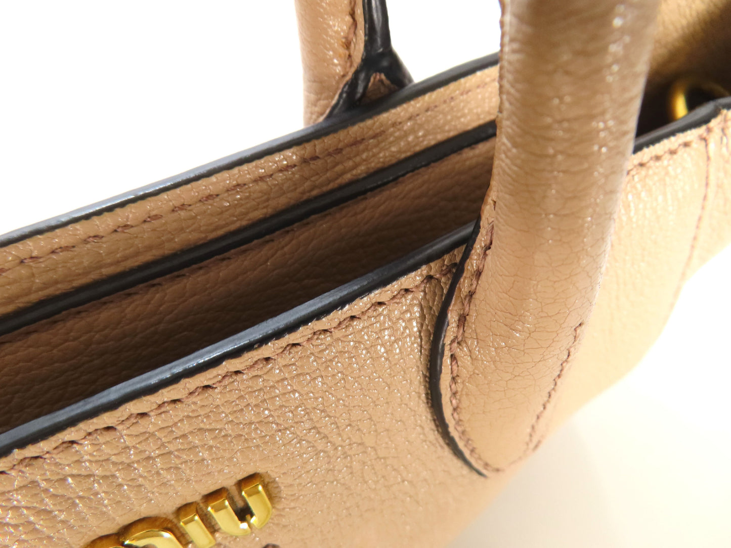 miu miu miu 2way handbag leather/pink beige handbag