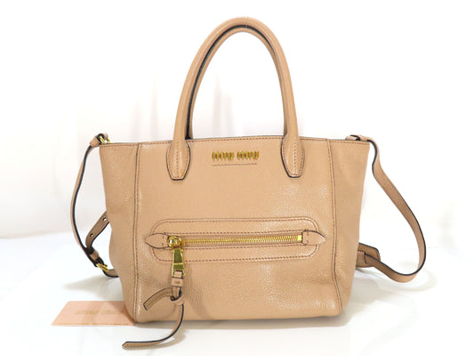 miu miu miu 2way handbag leather/pink beige handbag