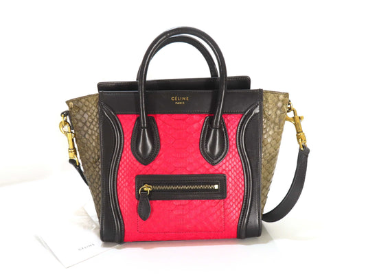 CELINE CELINE Luggage Nano Croco Leather/Black Red Khaki Handbag