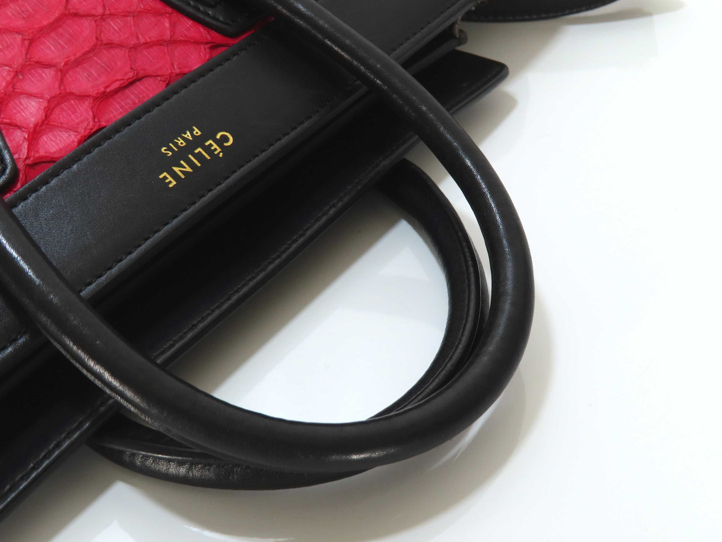 CELINE CELINE Luggage Nano Croco Leather/Black Red Khaki Handbag