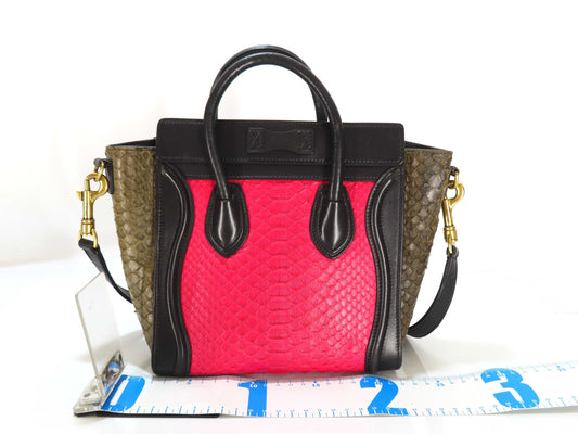 CELINE CELINE Luggage Nano Croco Leather/Black Red Khaki Handbag