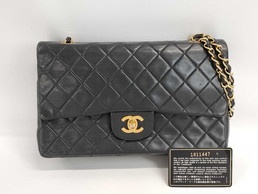 CHANEL CHANEL Matelasse 25 Double Flap/Lamb/Black/GD/1st Series Shoulder Bag