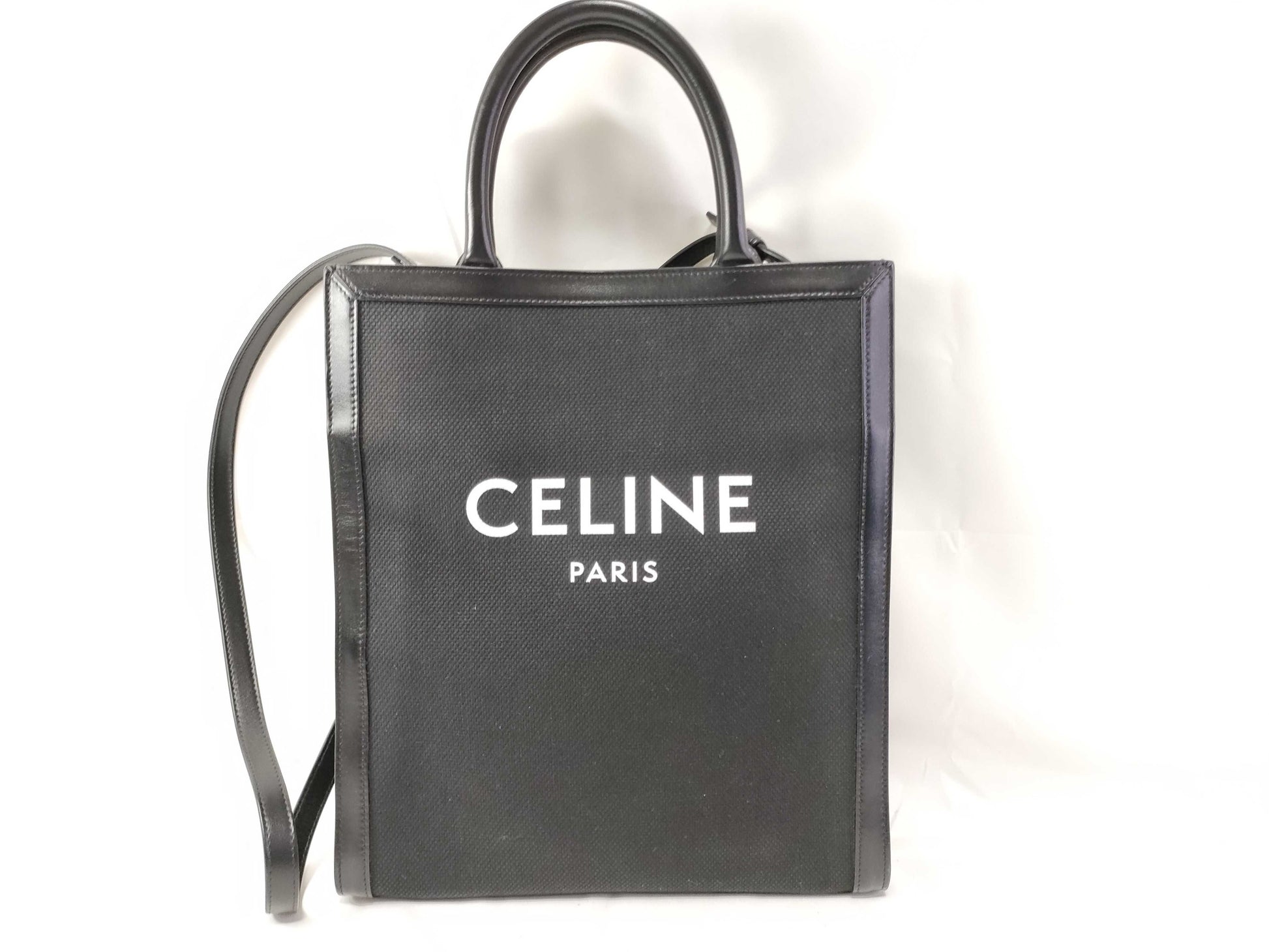 CELINE CELINE Vertical Cabus Mall Canvas/Black Tote Bag
