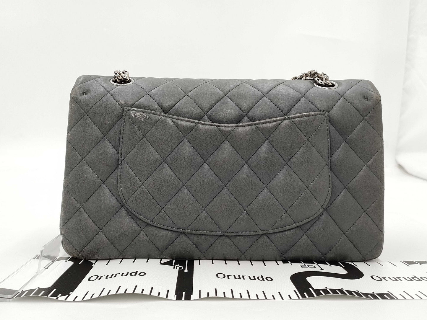CHANEL Matelasse 25 Double Flap Lambskin Shoulder Bag in Lambskin, Gray, Silver, No. 11