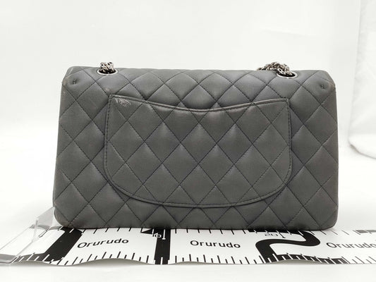 CHANEL Matelasse 25 Double Flap Lambskin Shoulder Bag in Lambskin, Gray, Silver, No. 11