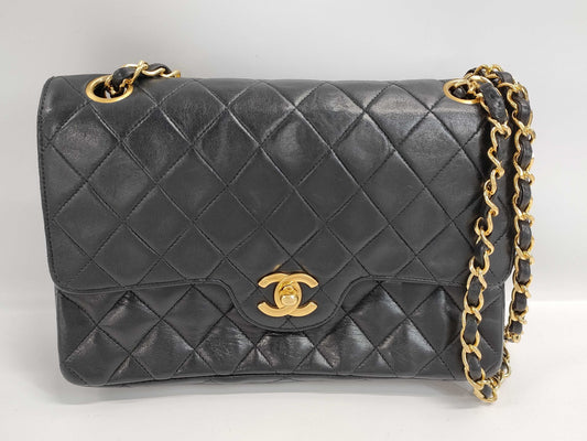 CHANEL CHANEL Matelasse 23 Double Flap/Lamb/Black/GD/1st Series Shoulder Bag