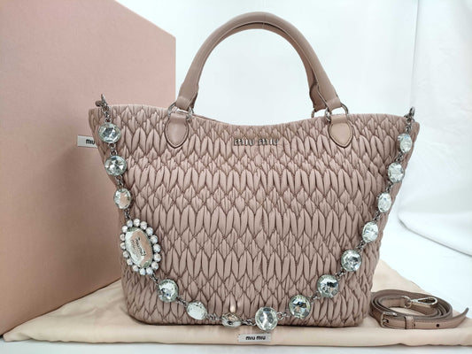 Miu Miu Matelasse 2-Way Handbag with Long Strap, Pink