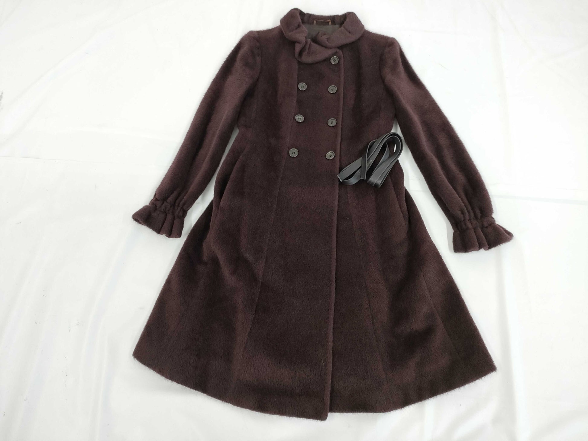 MaxMara White Tag Alpaca Coat with Leather Belt, Size 40