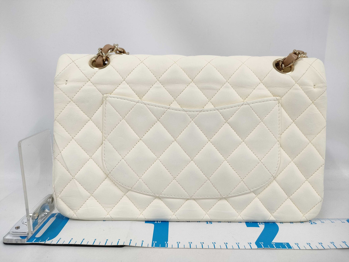 CHANEL Chain Shoulder Bag, Lamb, White