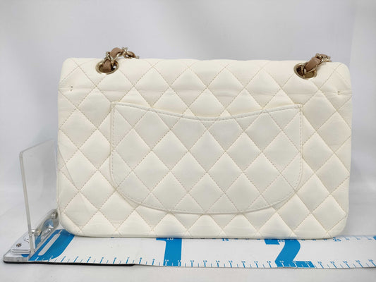 CHANEL Chain Shoulder Bag, Lamb, White