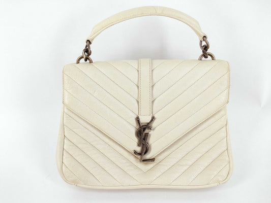 Yves Saint Laurent Satchel / V-Stitch / White Handbag