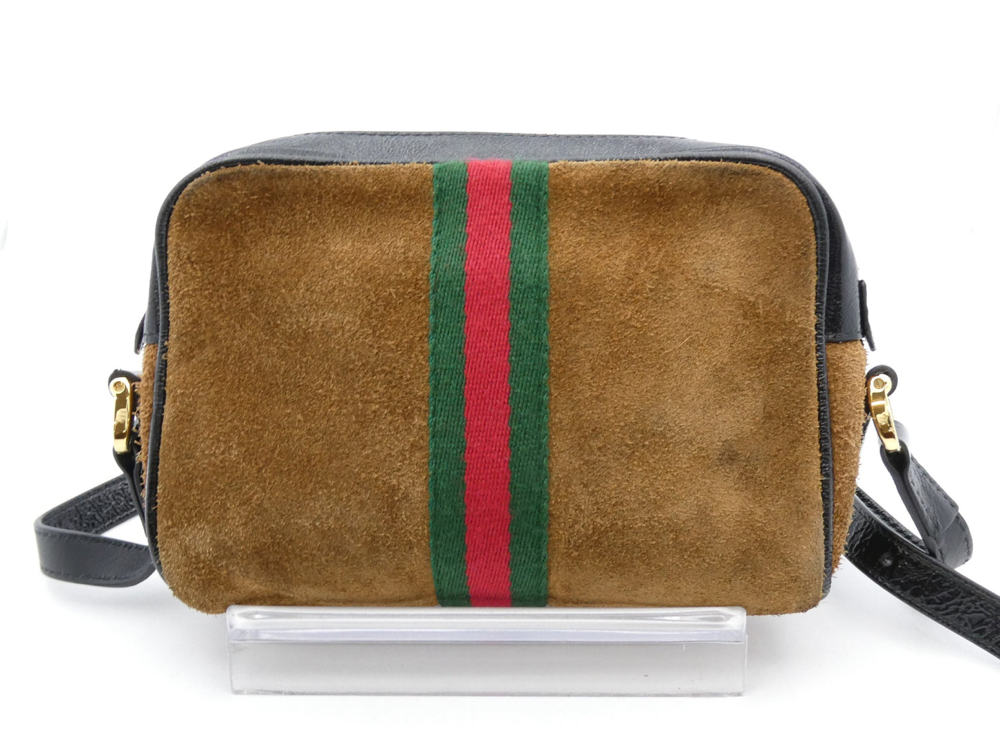 GUCCI Sherry GG Suede and Leather Shoulder Bag