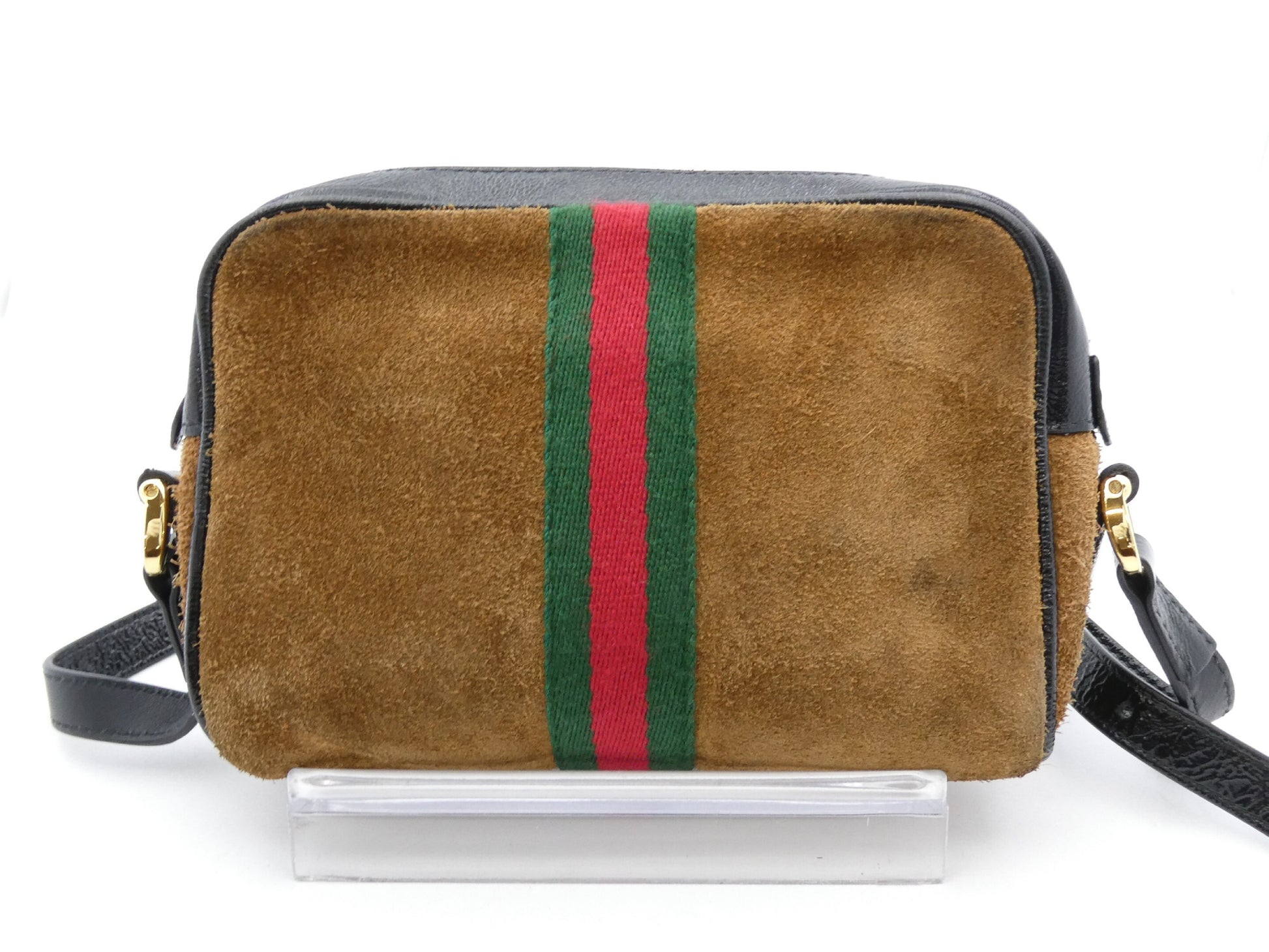 GUCCI Sherry GG Suede and Leather Shoulder Bag