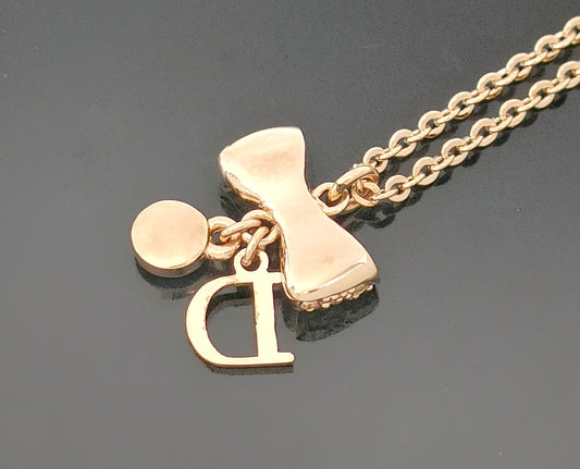 Dior Dior - Pink Gold Color - Ribbon Motif & Logo - Colored Stones - Pendant - Necklace - 5.8g Necklace