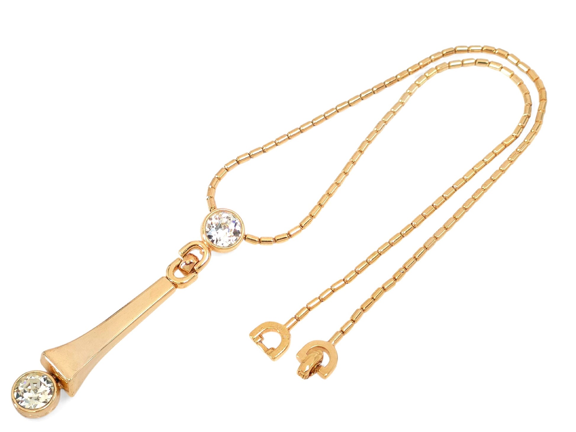 Dior Christian Dior, gold-colored, motif with large rhinestones, pendant, necklace, made of Germany, 17.4g necklace