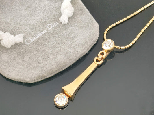 Dior Christian Dior, gold-colored, motif with large rhinestones, pendant, necklace, made of Germany, 17.4g necklace