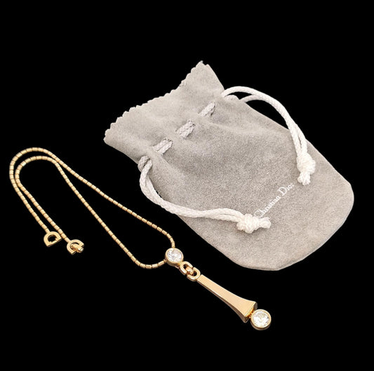 Dior Christian Dior, gold-colored, motif with large rhinestones, pendant, necklace, made of Germany, 17.4g necklace