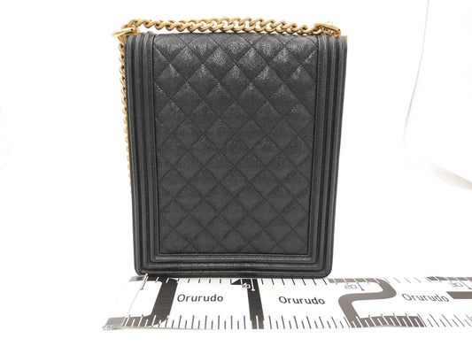 CHANEL Boy Chanel Caviar Leather Chain Shoulder Bag, Black, Card Included, No. 27