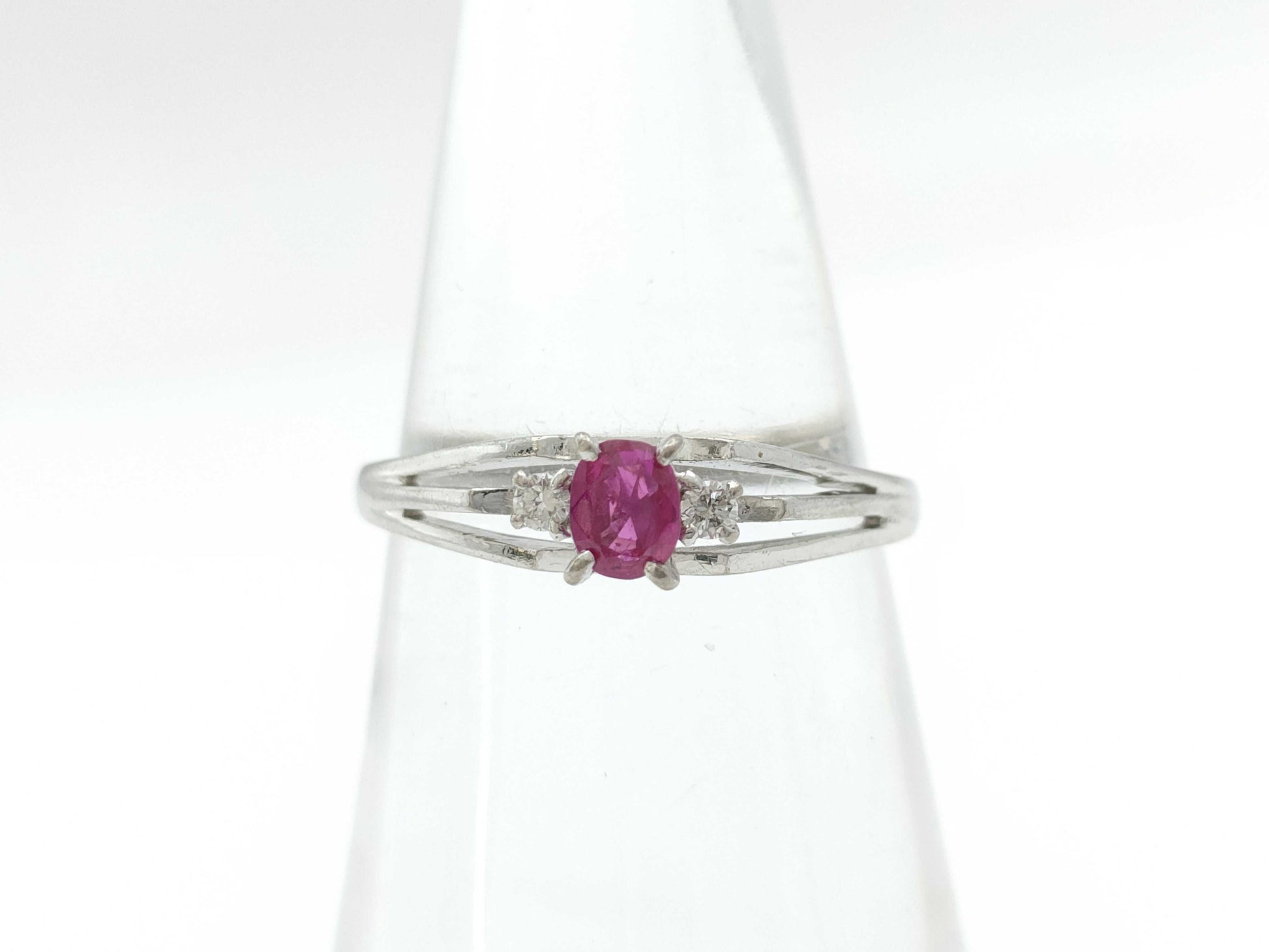 Colored Stone 0.32ct Diamond K14WG 2.6g Ring