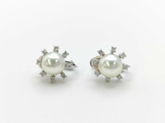 Pearl diameter approx. 8.1/8.1mm D0.11/0.11ct K14WG/PT900 6.1g Earrings