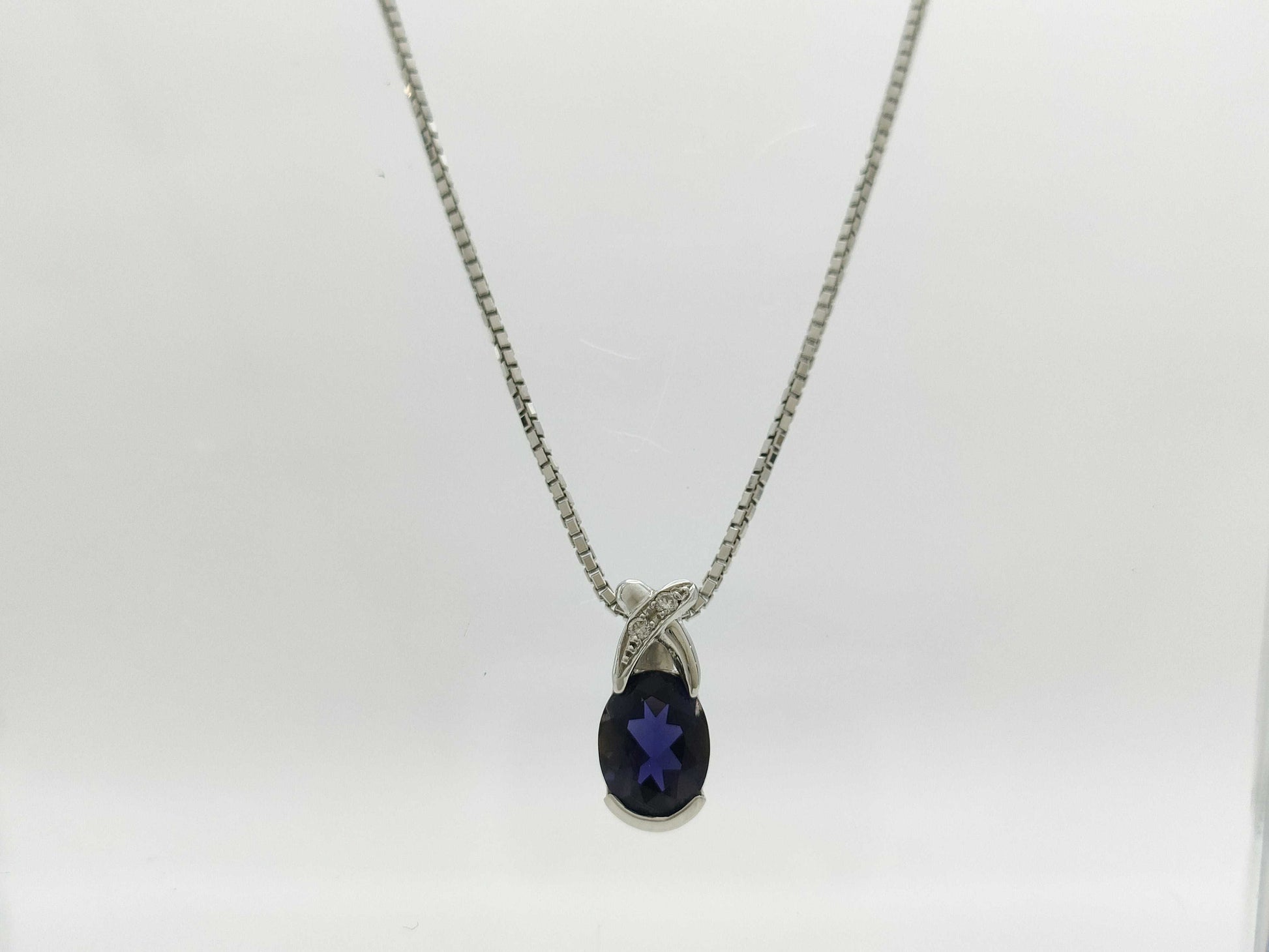 Colored Stone D0.02ct K14WG 4.9g Necklace