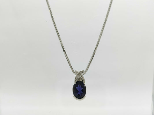 Colored Stone D0.02ct K14WG 4.9g Necklace