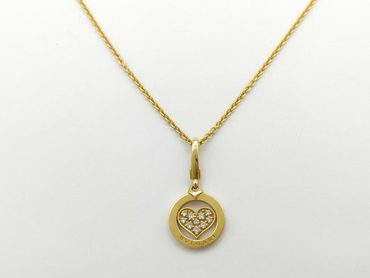 BVLGARI Tond Heart Diamond YG Au750 10.0g Necklace