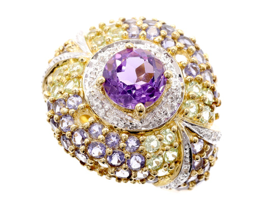 Colored Stone Amethyst Tanzanite Diamond K10 6.4g Ring