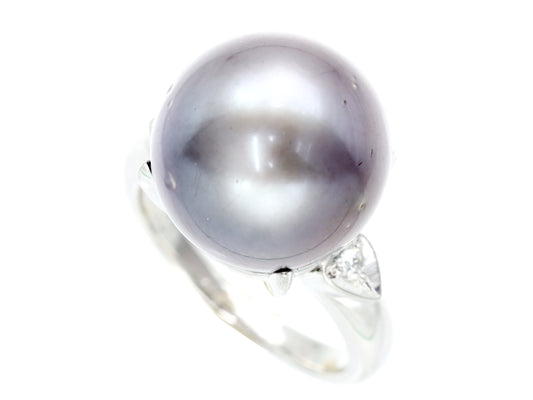 Tahitian Pearl Diameter Approx. 13.2mm D0.04ct Pt900 9.9g Ring