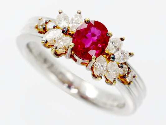 R0.34ct D0.63ct Pt900/K18 5.0g Ring