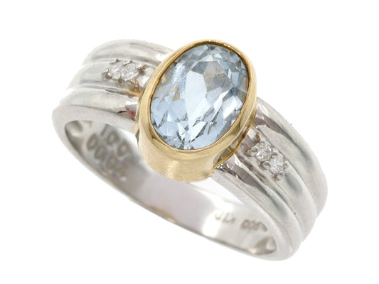 AQ1.00ct D0.04ct Pt900/K18 4.8g Ring