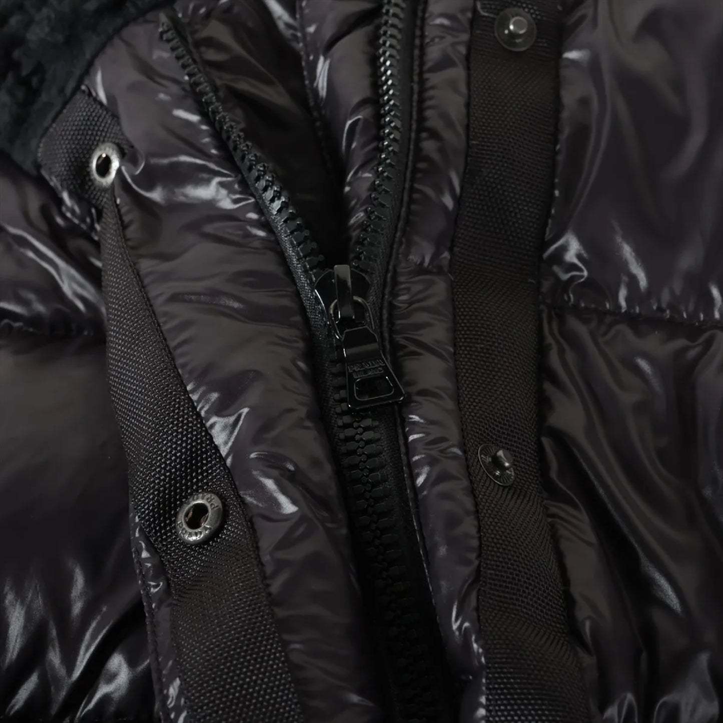 PRADA Down Jacket Size 40 Black 29C161 Logo Belt Removable Hood Jacket